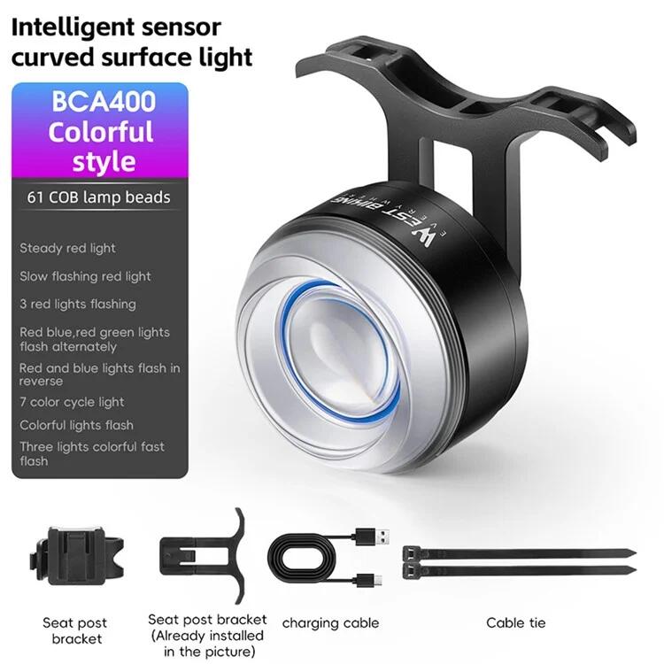 Feu arrière de vélo intelligent avec alarme lumineuse colorée 2/7
