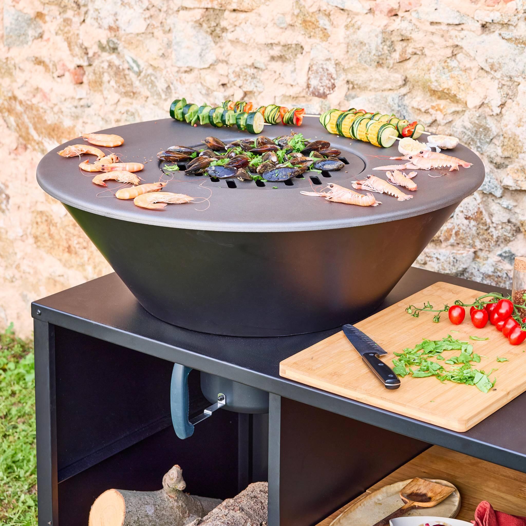 Brasero barbacoa 80cm + carrito con espacios de almacenamiento, Negro 5/6