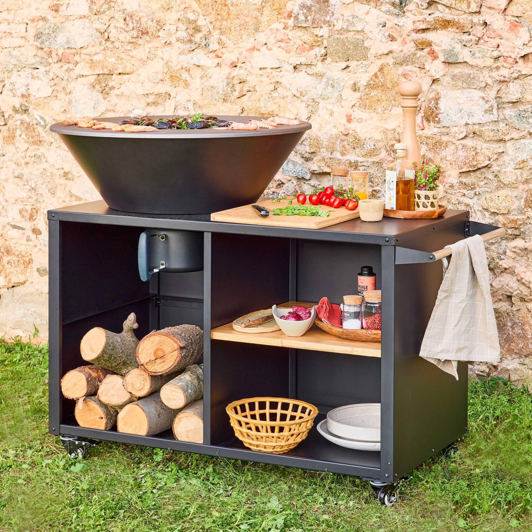Brasero barbacoa 80cm + carrito con espacios de almacenamiento, Negro 2/6