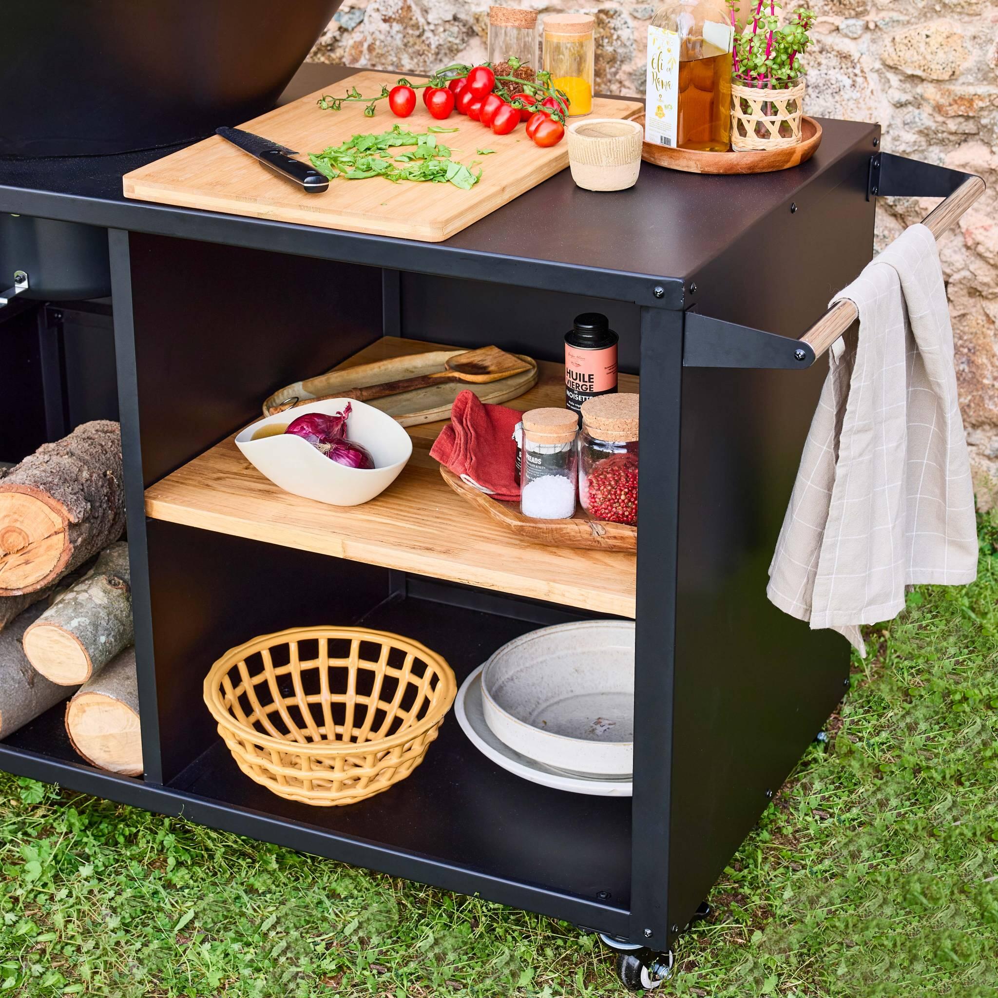 Brasero barbacoa 80cm + carrito con espacios de almacenamiento, Negro 3/6