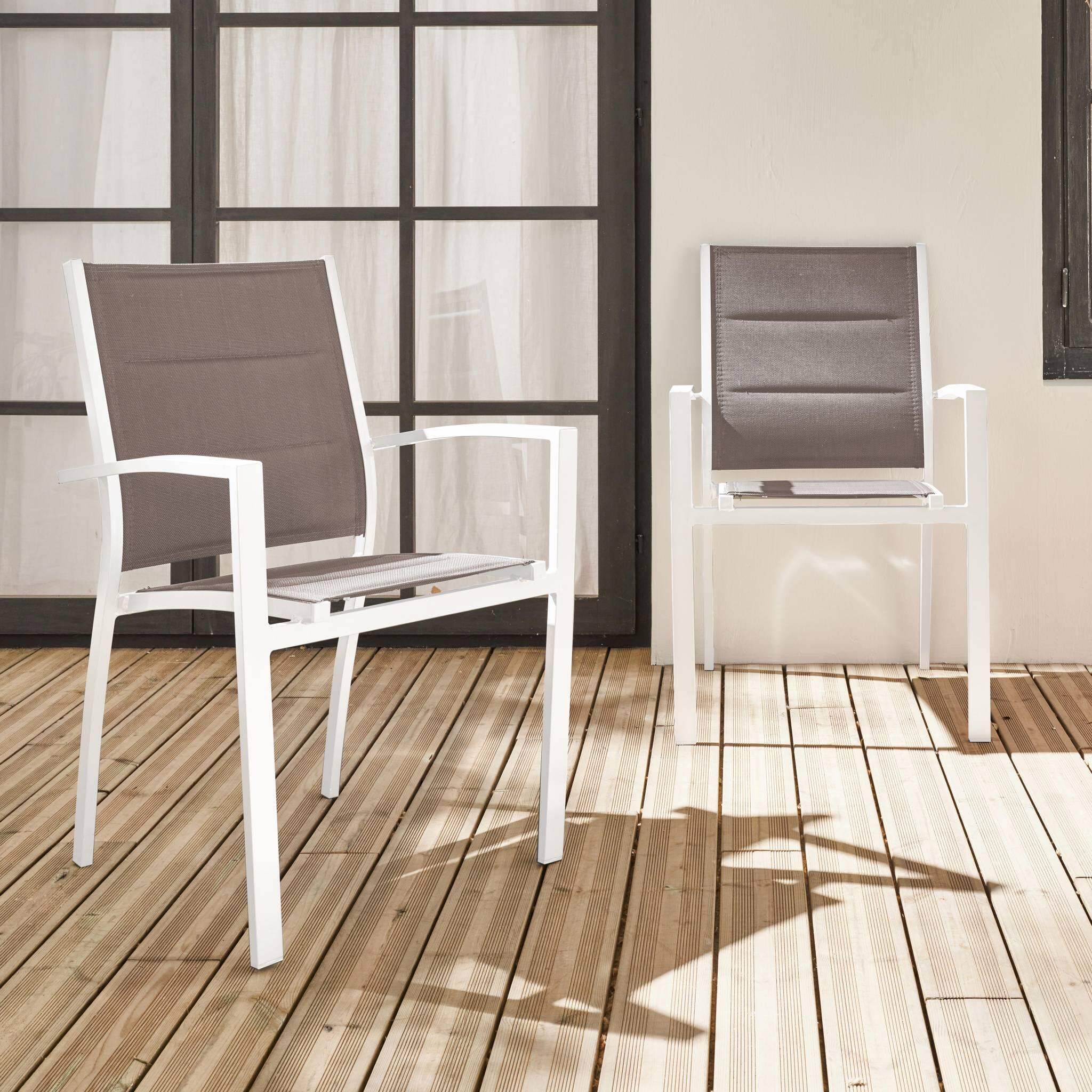 Cadeira de jardim empilhável em alumínio, set de 2, Branco 2/6