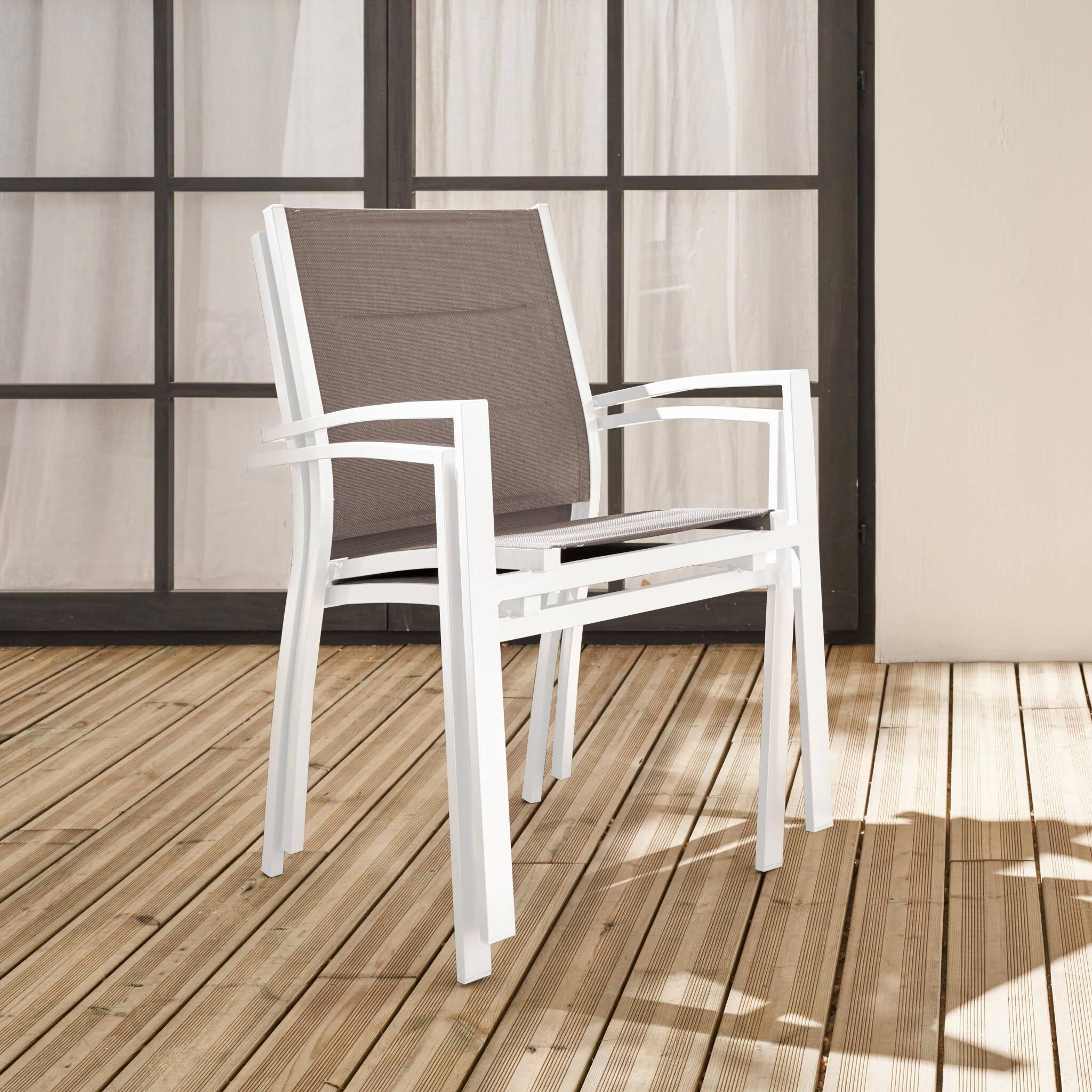 Cadeira de jardim empilhável em alumínio, set de 2, Branco 3/6