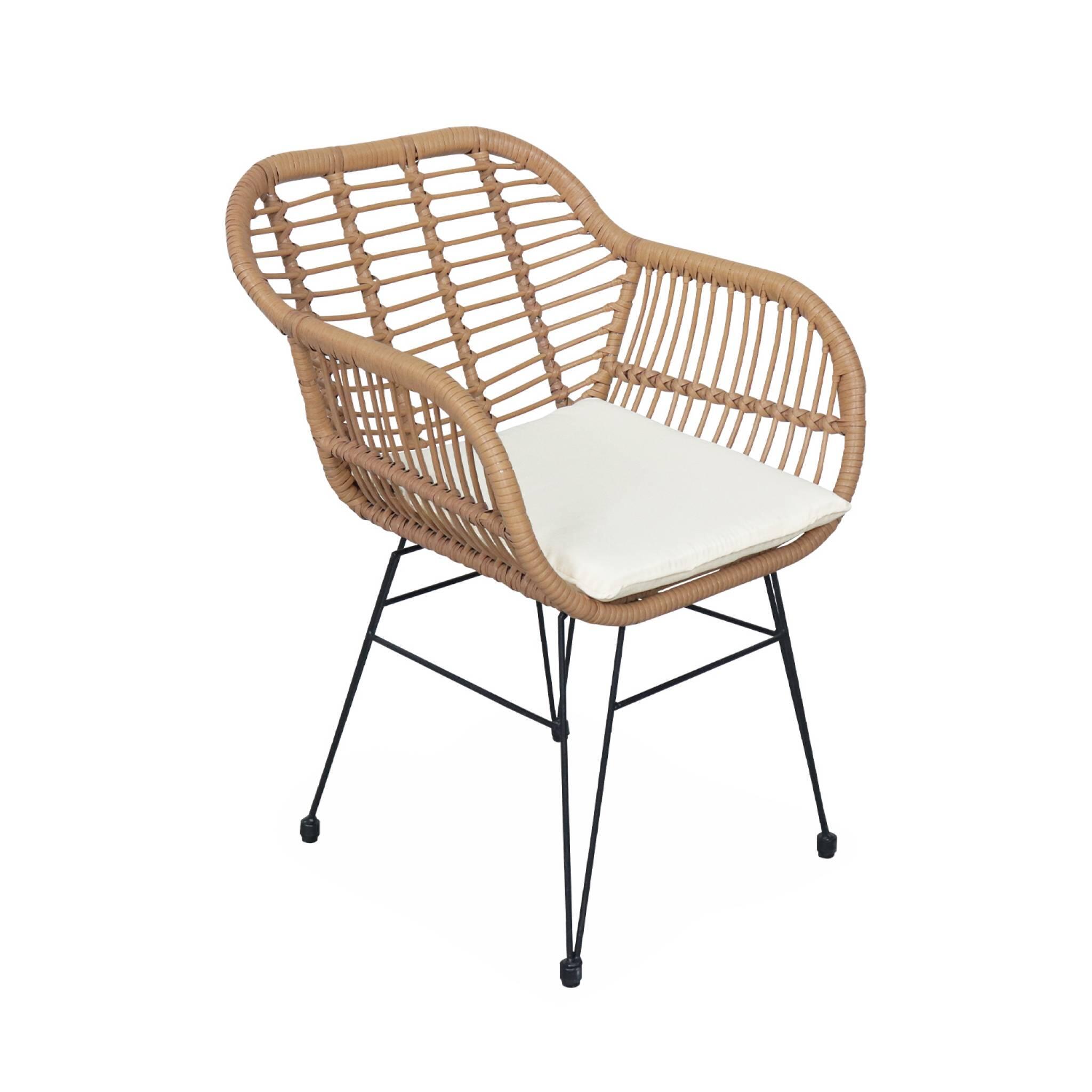 Sillón de resina de bambú y efecto metálico, set de 2, Beige 5/6