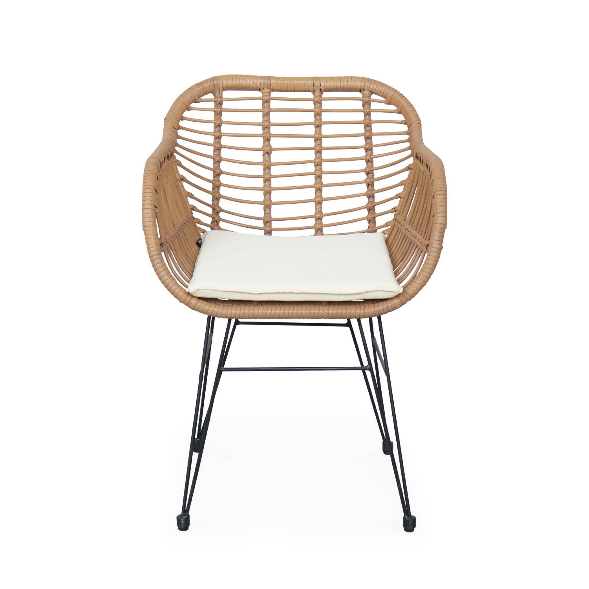 Sillón de resina de bambú y efecto metálico, set de 2, Beige 6/6