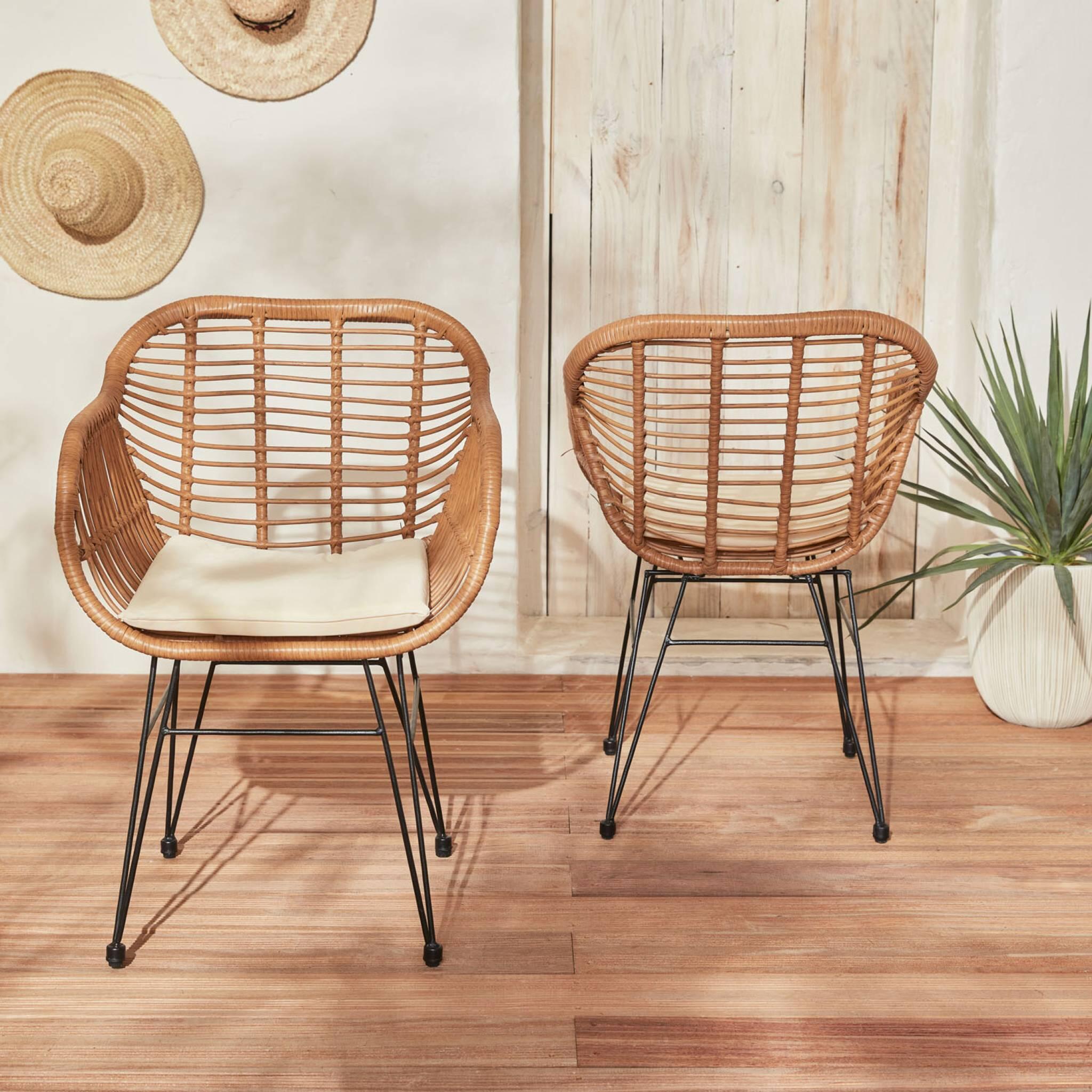 Sillón de resina de bambú y efecto metálico, set de 2, Beige 4/6