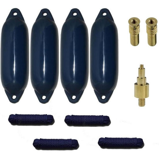 4 défenses Star 55 (90x30cm) bleues avec amarres, 2 valves, 1 adaptateur.
