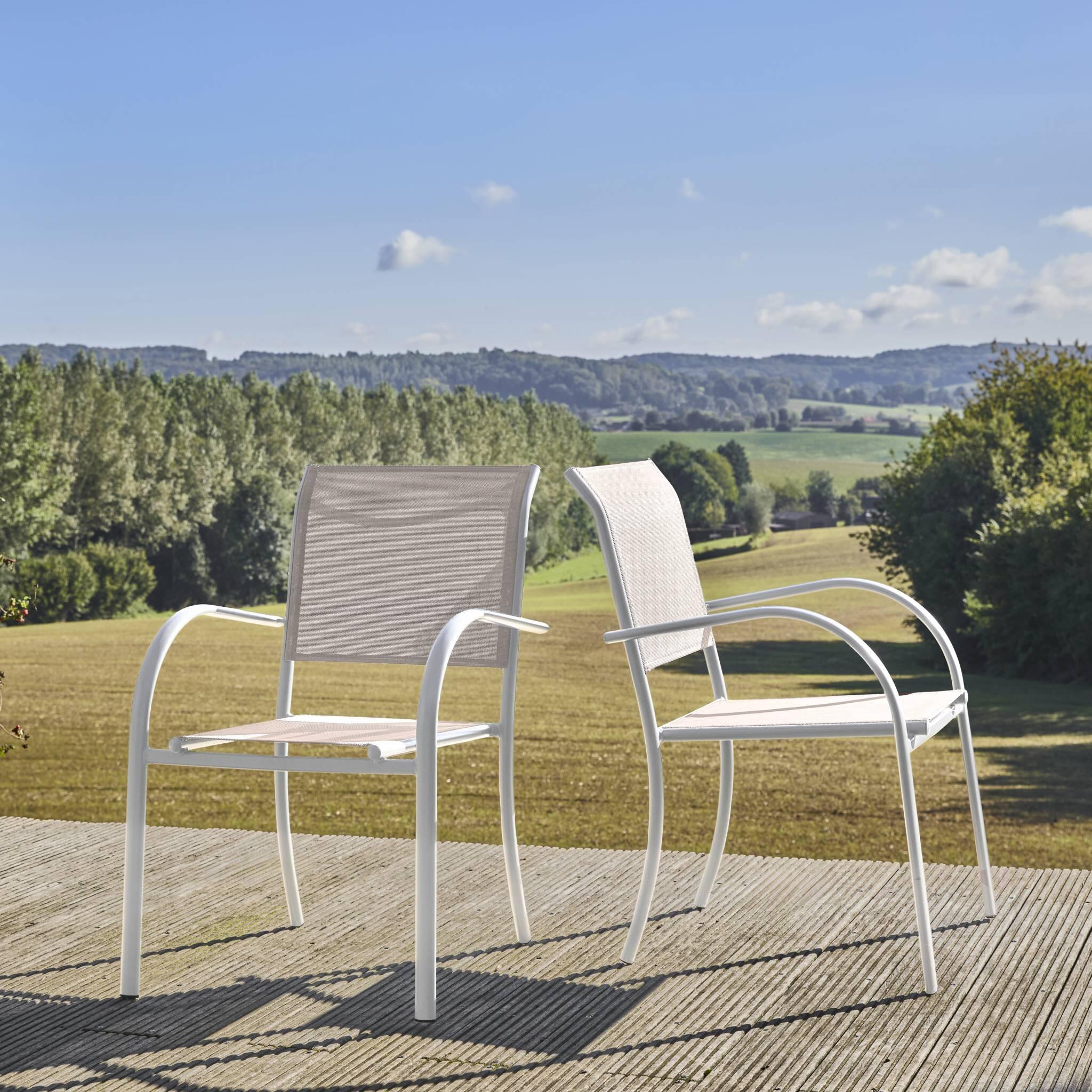 Cadeira de jardim em alumínio e textileno, set de 2, Branco 2/6