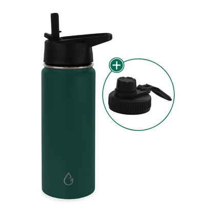 Pro waterfles rvs mosgroen 530 ml - dop met rietje en sportdop