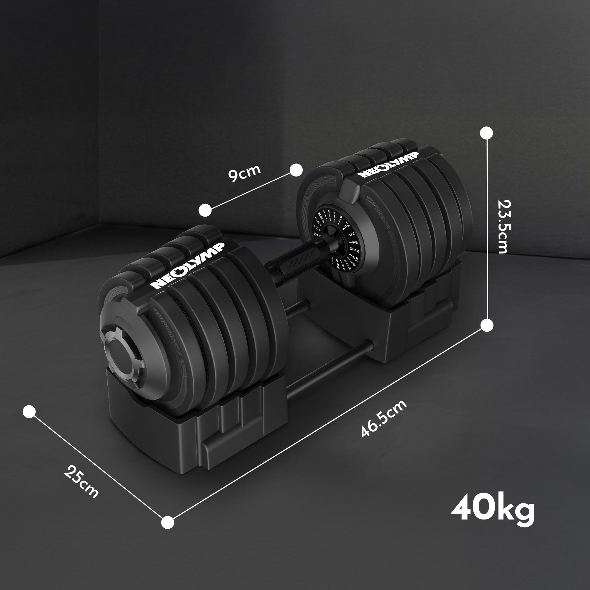 NEOLYMP Mancuerna Ajustable 40 kg - 12 Niveles de Peso con Mango Giratorio - Dumbbell
