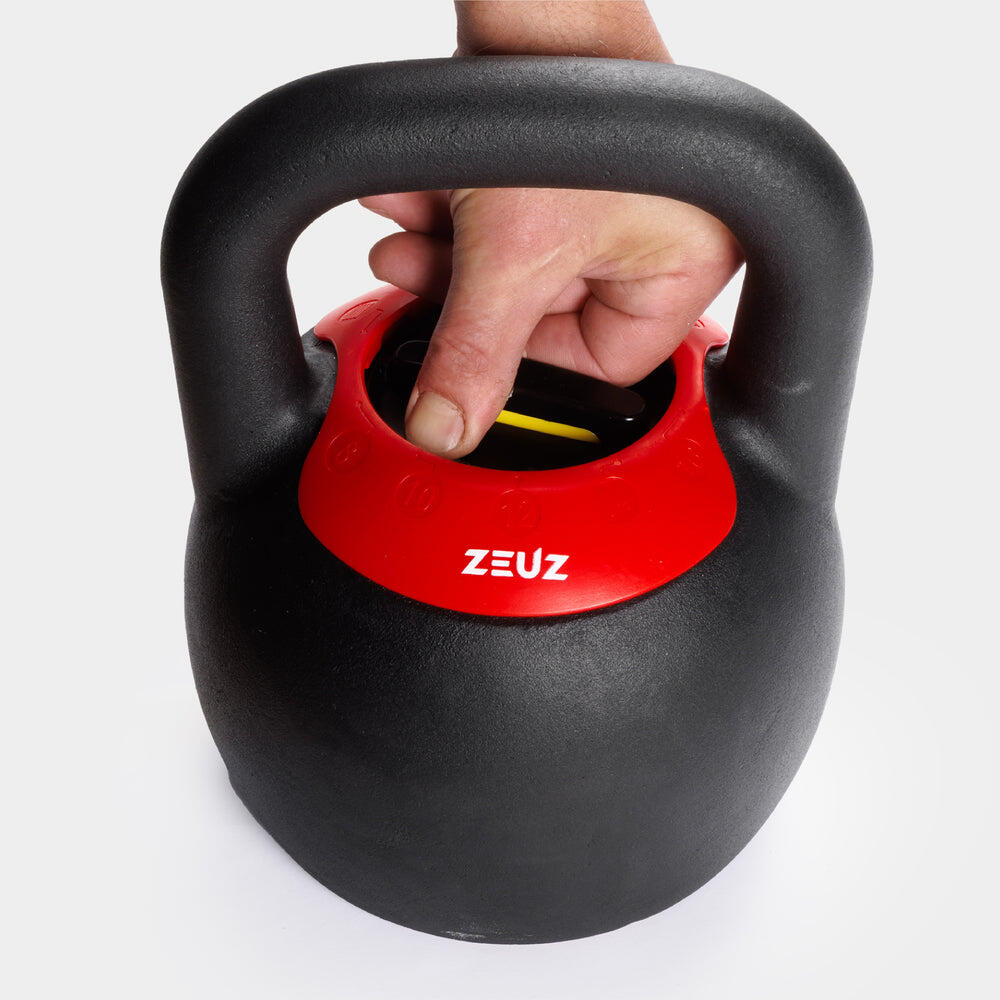 Kettlebell regolabile ZEUZ da 8, 10, 12, 14 e 16 kg – Ghisa – Nero e Rosso 7/7