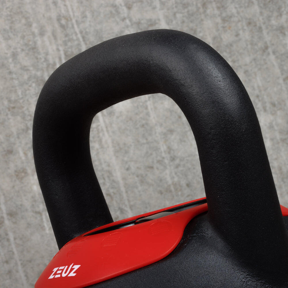 Kettlebell regolabile ZEUZ da 8, 10, 12, 14 e 16 kg – Ghisa – Nero e Rosso 5/7