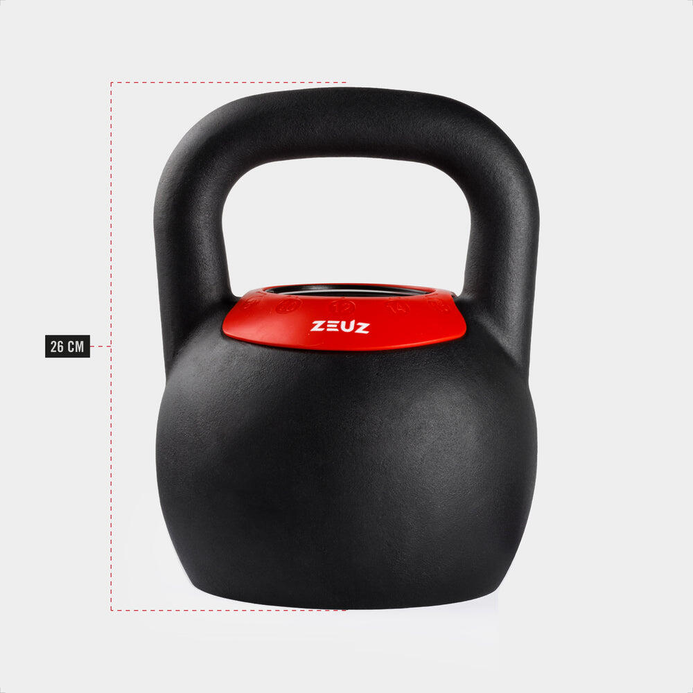 Kettlebell regolabile ZEUZ da 8, 10, 12, 14 e 16 kg – Ghisa – Nero e Rosso 3/7