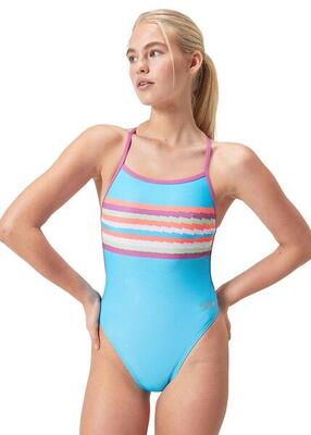 Speedo club training placement digital vback badpak - blauw / roze - maat 30