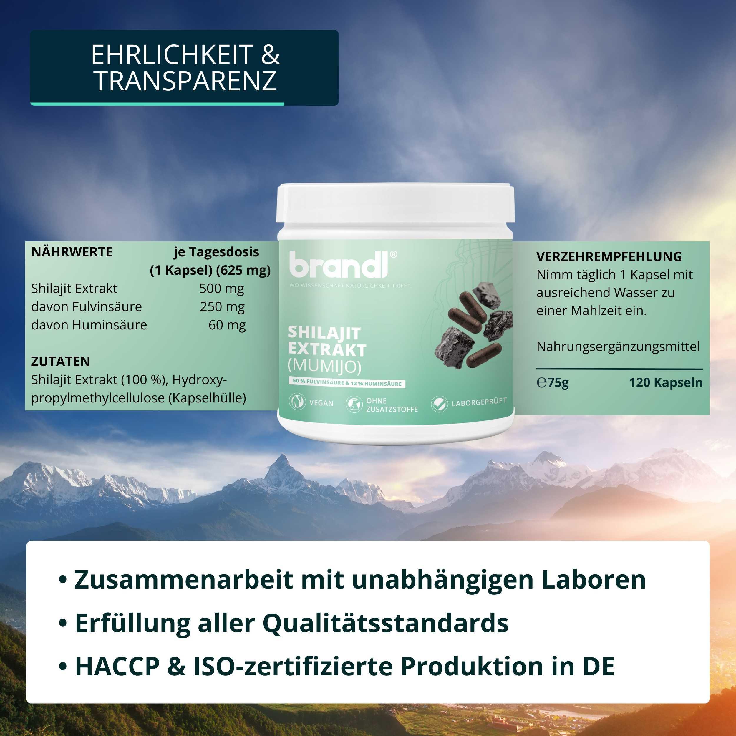 brandl® Shilajit Kapseln | Extrakt mit Fulvinsäure und Huminsäure 5/6