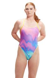 Maillot de bain Speedo Digital Tie Back Pastel Ripples - Rose/Bleu - Taille 38