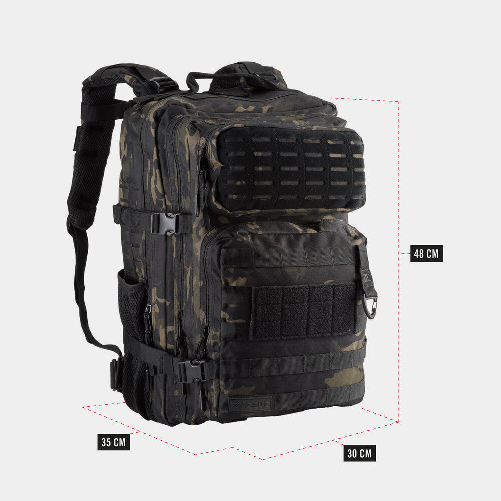 Sac à dos tactique ZEUZ pour femmes et hommes – 45 litres – Camouflage noir 5/7