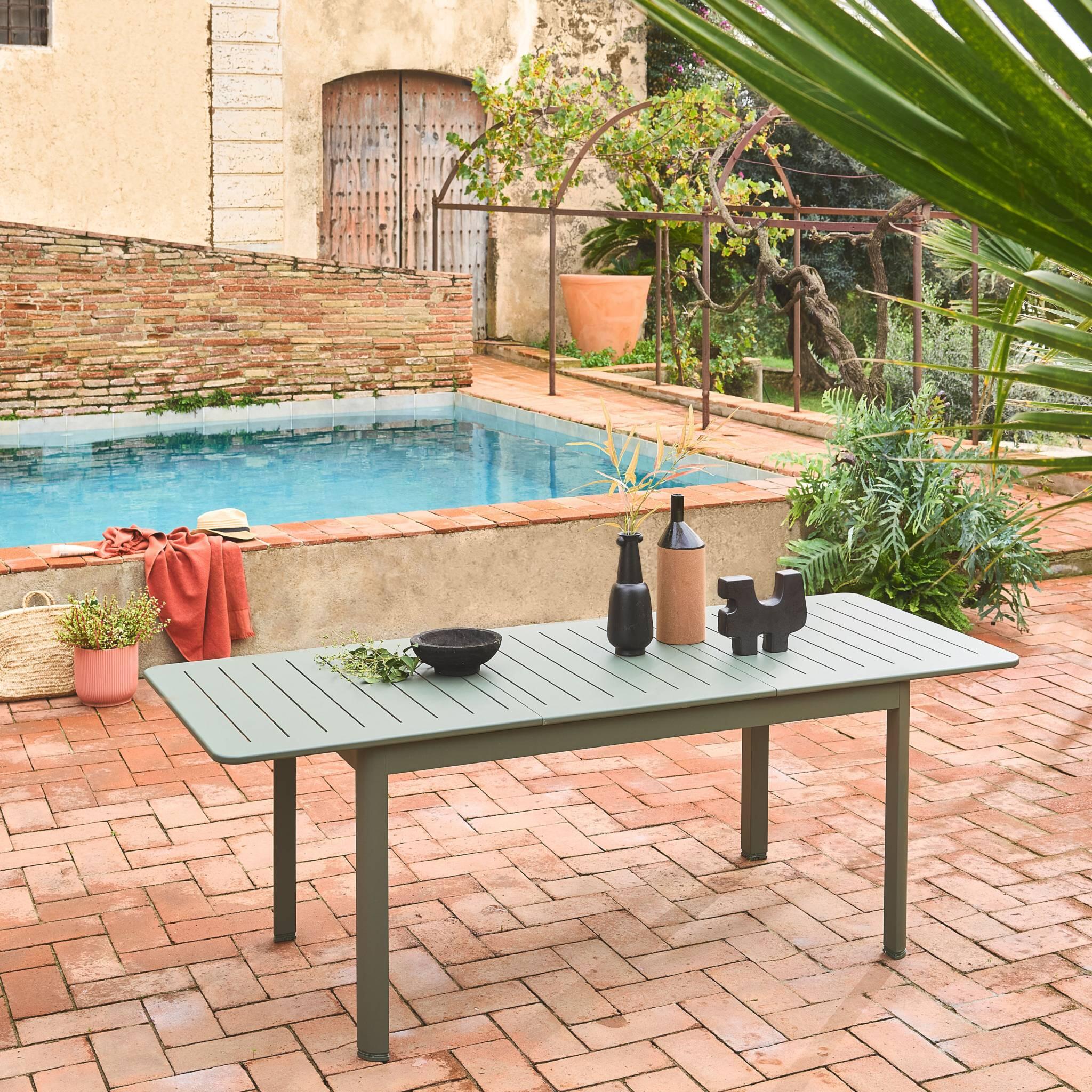 Tavolo da giardino allungabile in alluminio, 6 posti, Verde kaki 2/6