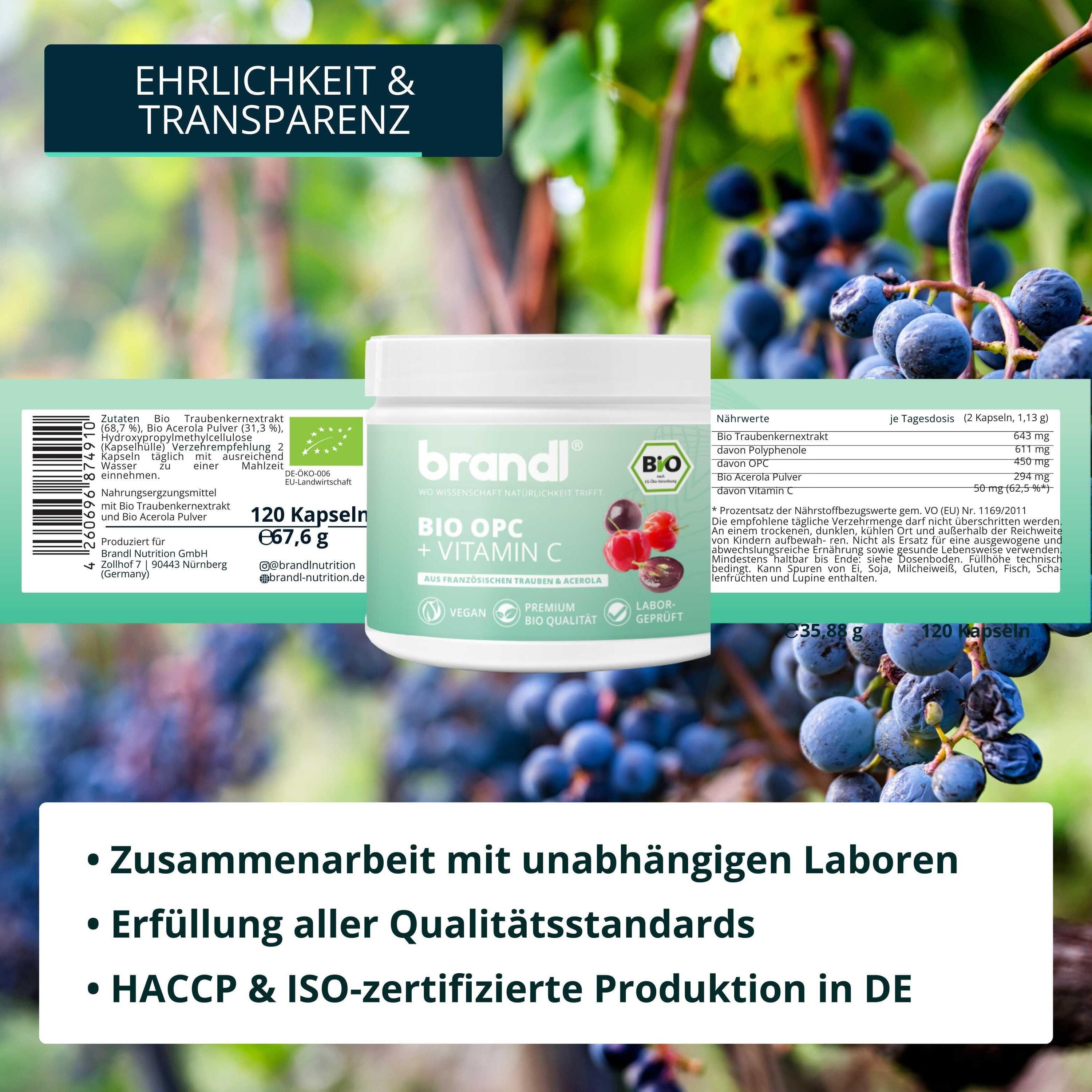 brandl® BIO OPC Traubenkernextrakt mit Vitamin C aus Acerola 5/6