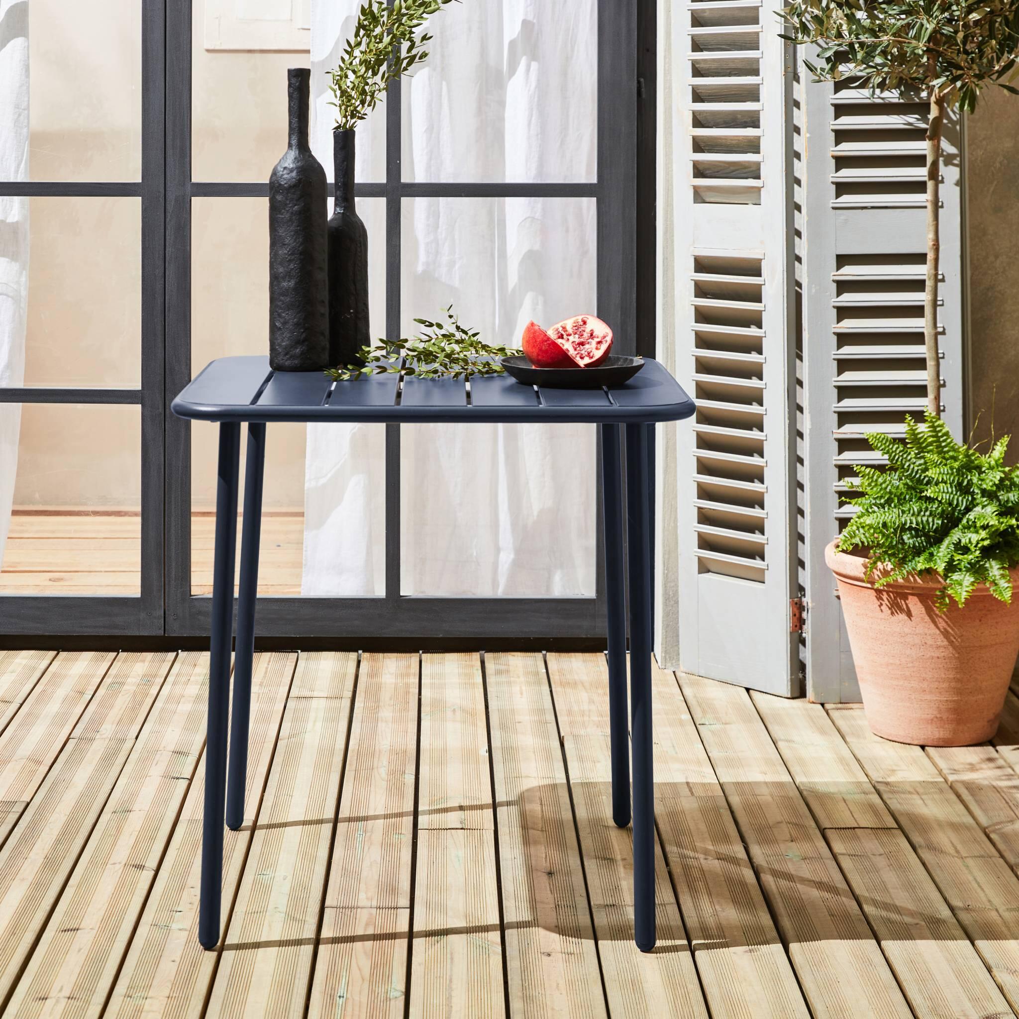 Mesa de jardín bistró de acero, 2 plazas, 70cm, Azul marino 3/6
