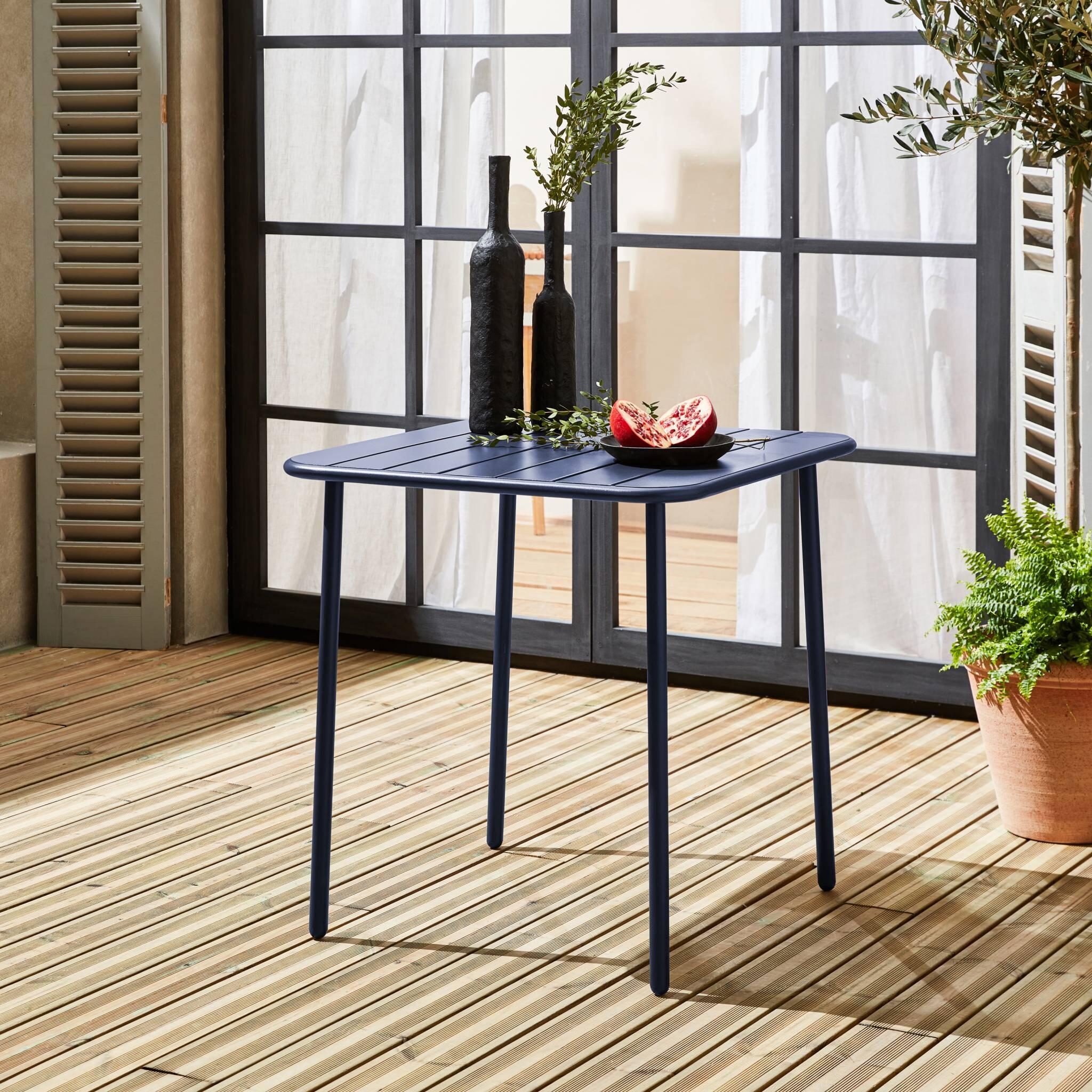 Mesa de jardín bistró de acero, 2 plazas, 70cm, Azul marino 2/6