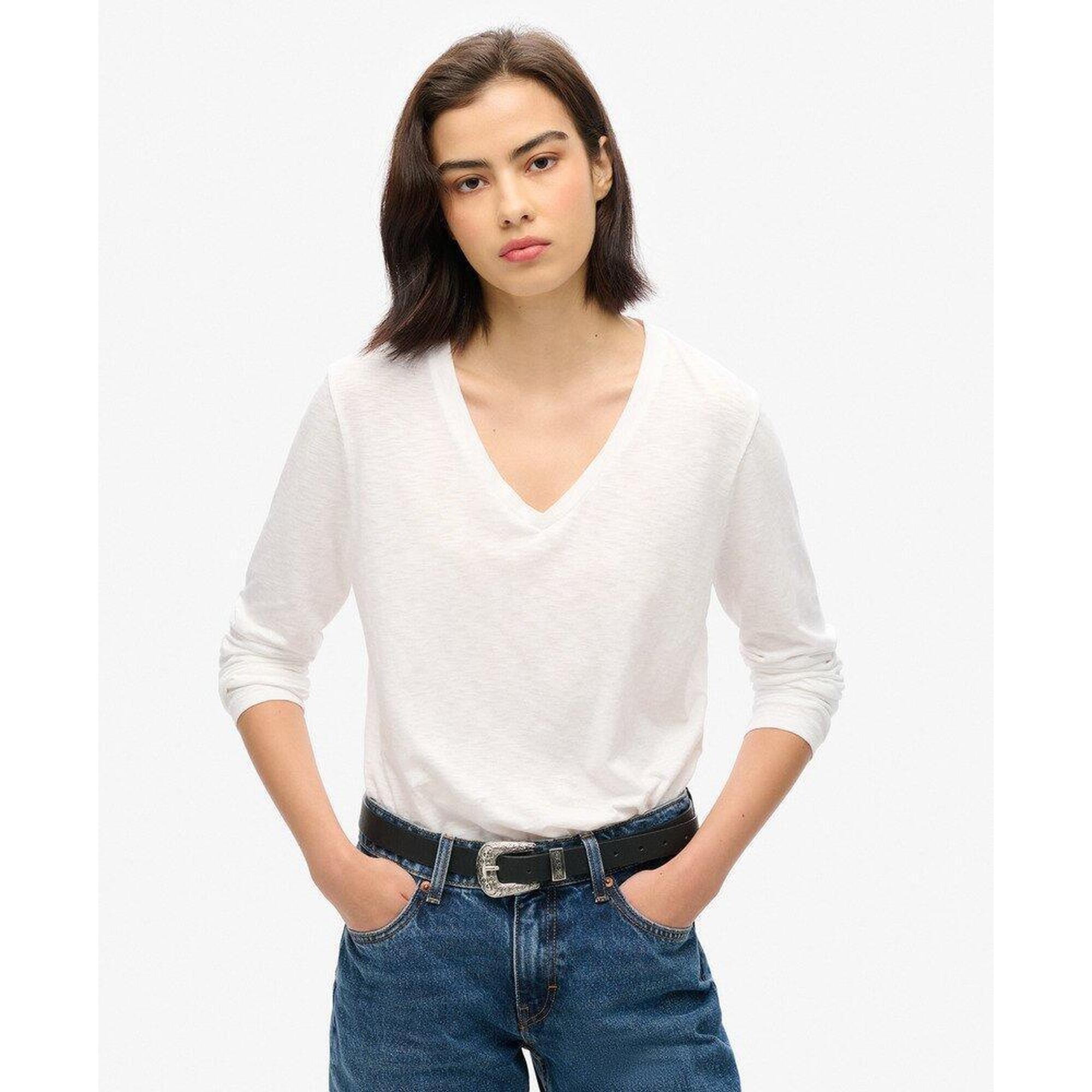 Superdry - Haut À Manches Longues En Jersey Col En V - Sous Pull - Blanc - Decathlon