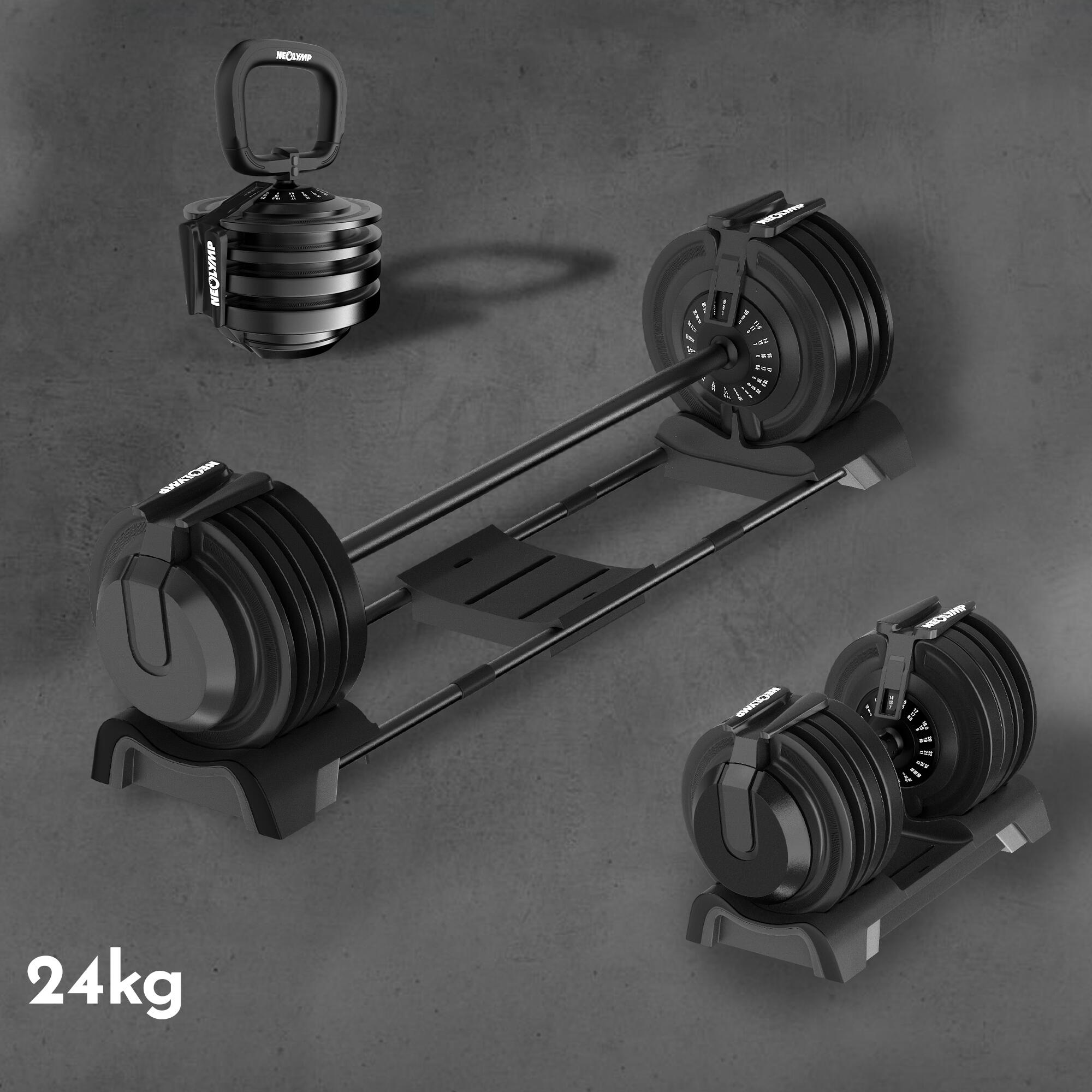 3 in 1 Hanteln Set 2-24kg – Verstellbare Kurzhantel, Langhantel & Kettlebell 7/7