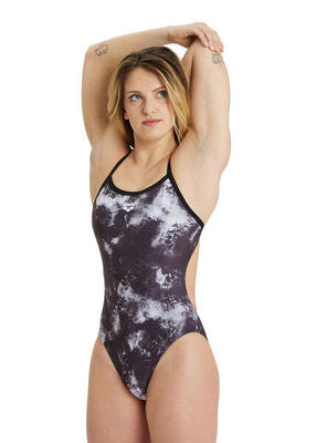 Arena allover challenge back badpak voor dames - zwart/zwart multi - maat 38
