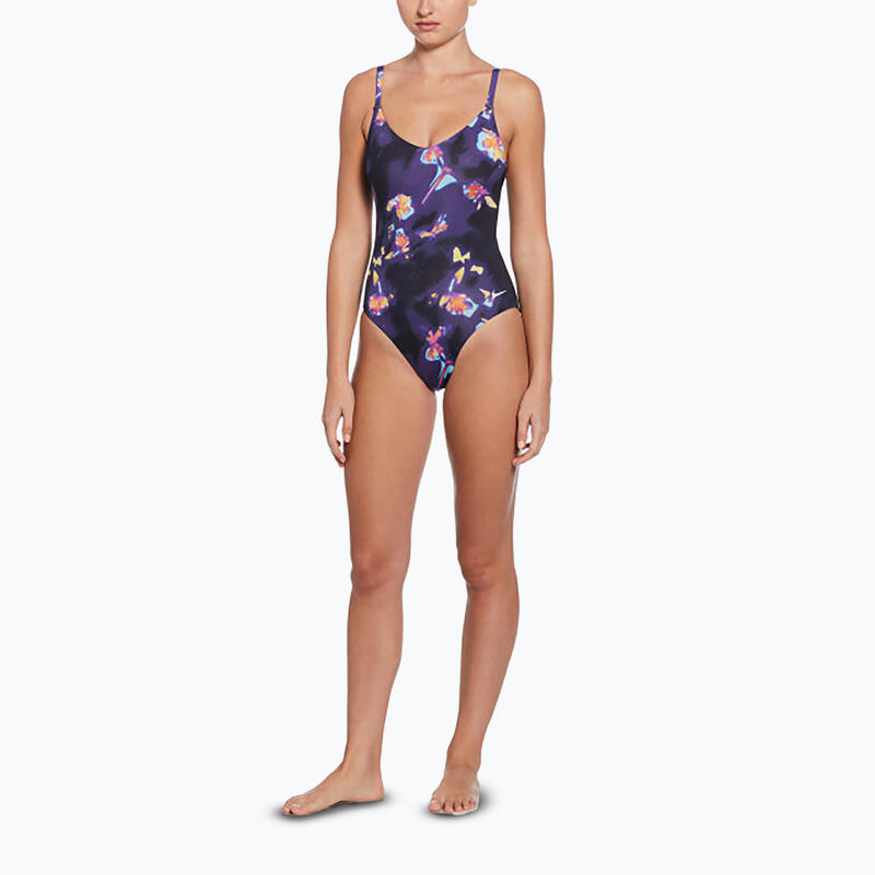 Strój pływacki jednoczęściowy damski Nike Floral Blur V-Neck