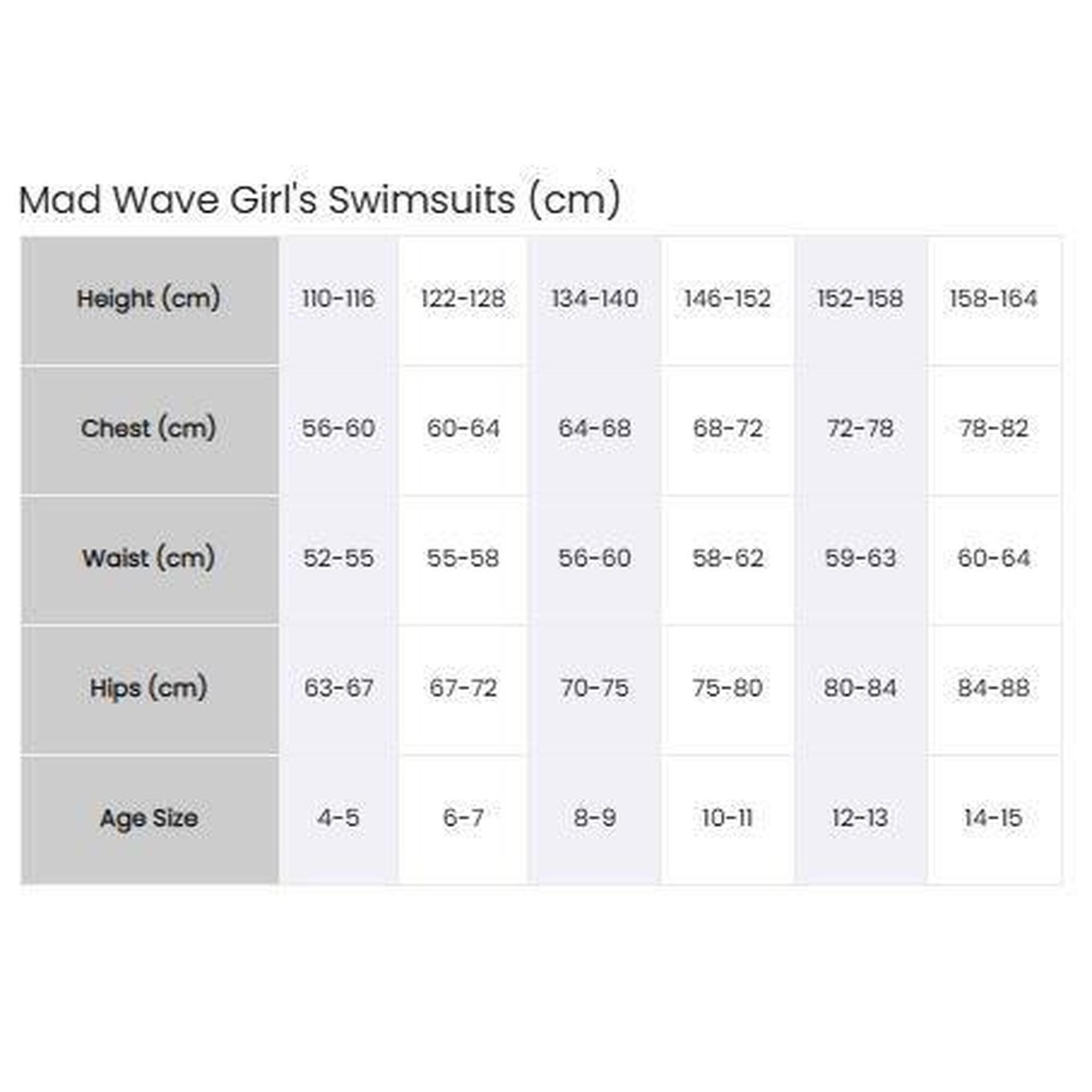 Maillot de bain Mad Wave PBT H3 dos croisé pour filles - Taille 14-15 ans