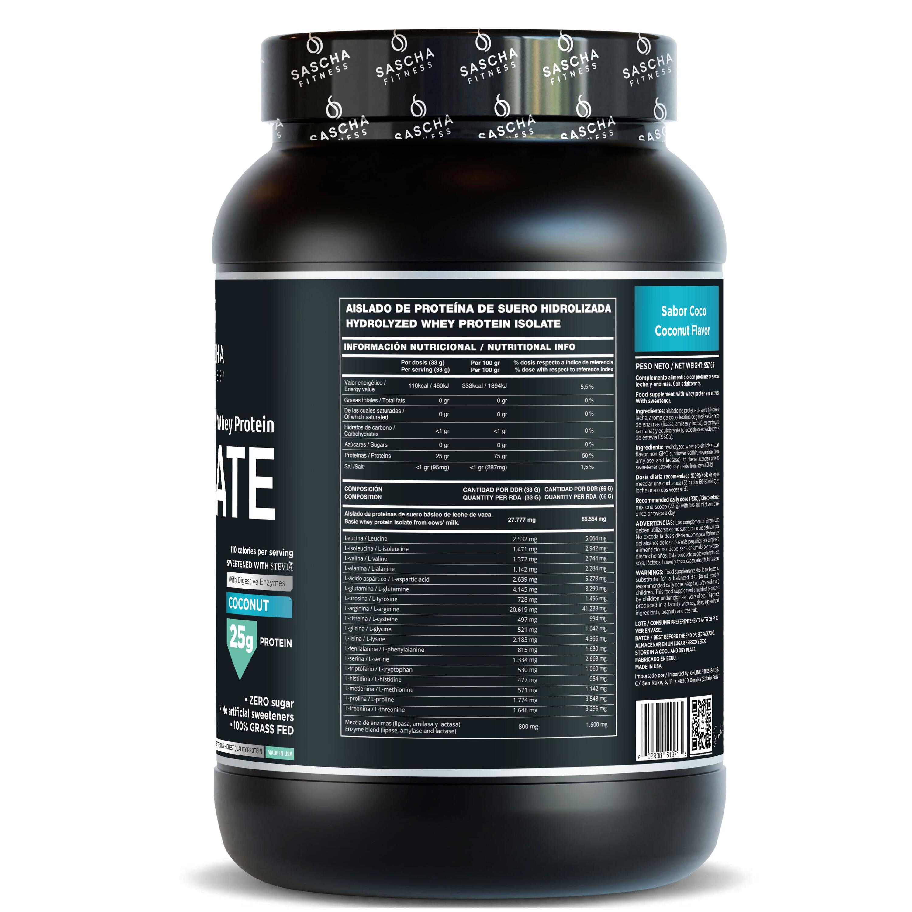 Proteína Whey Hidrolizada y Aislada sabor Coco (957 g) 2/4