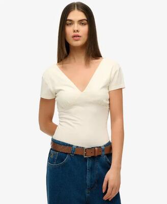 Superdry corset-top met korte mouwen van biologisch katoen – off white
