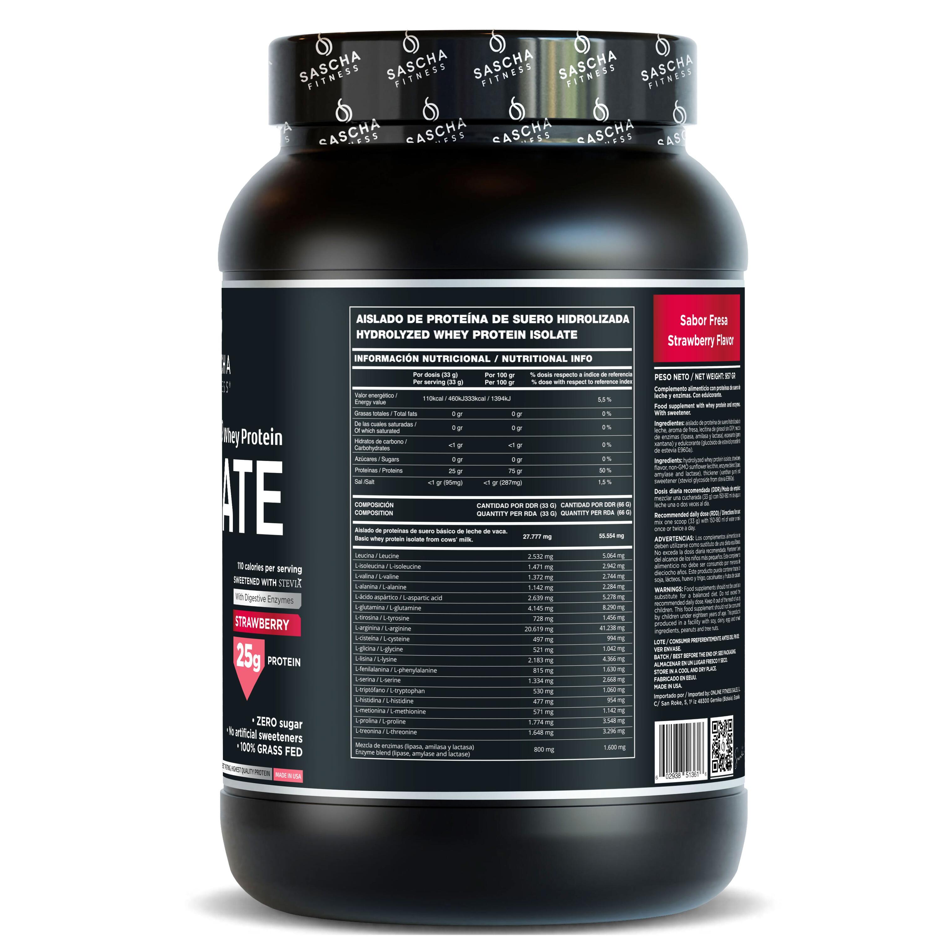 Proteína Whey Hidrolizada y Aislada sabor Fresa (957 g) 2/4