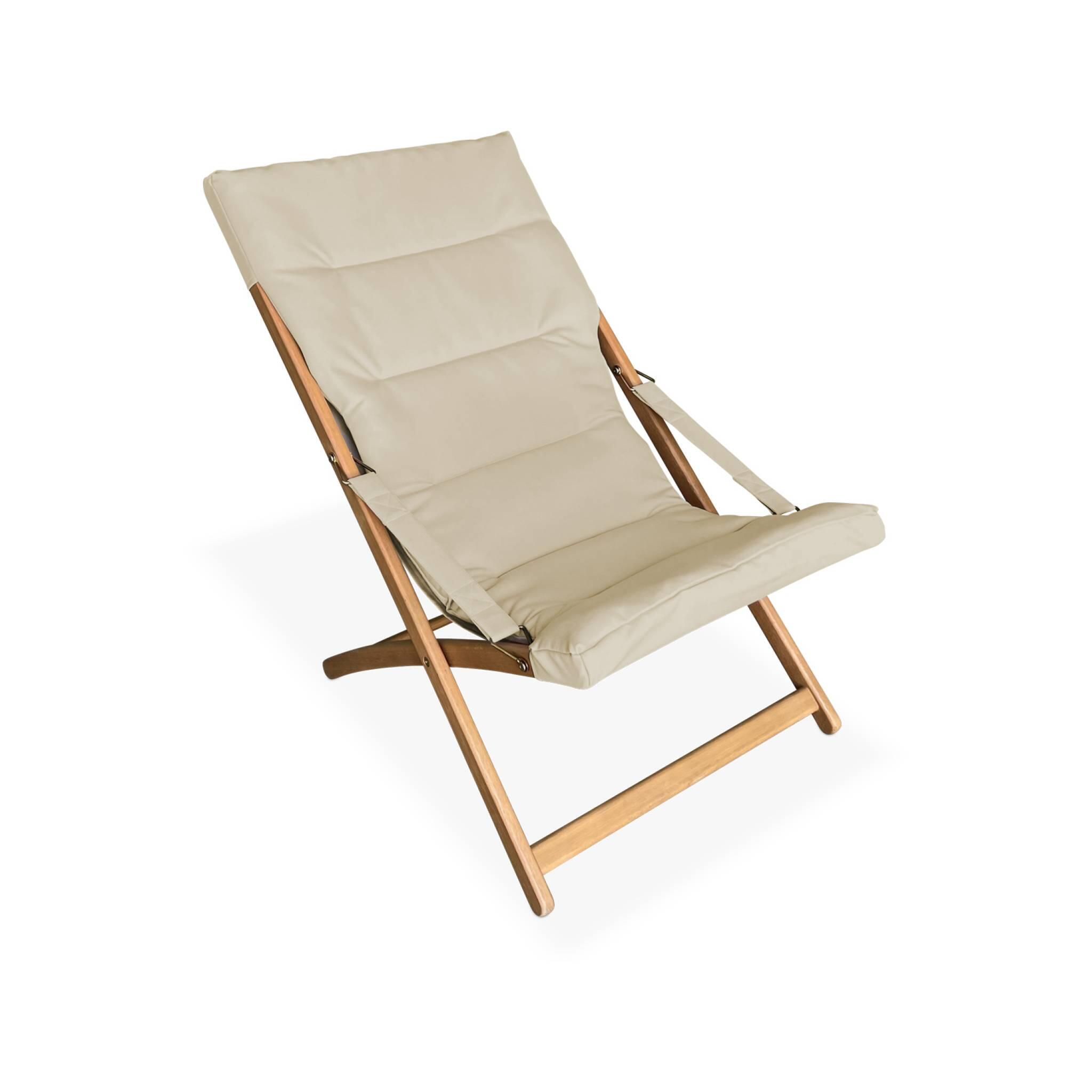 Chilienne de madeira dobrável, assento almofadado (Conjunto de 2), Beige 5/5