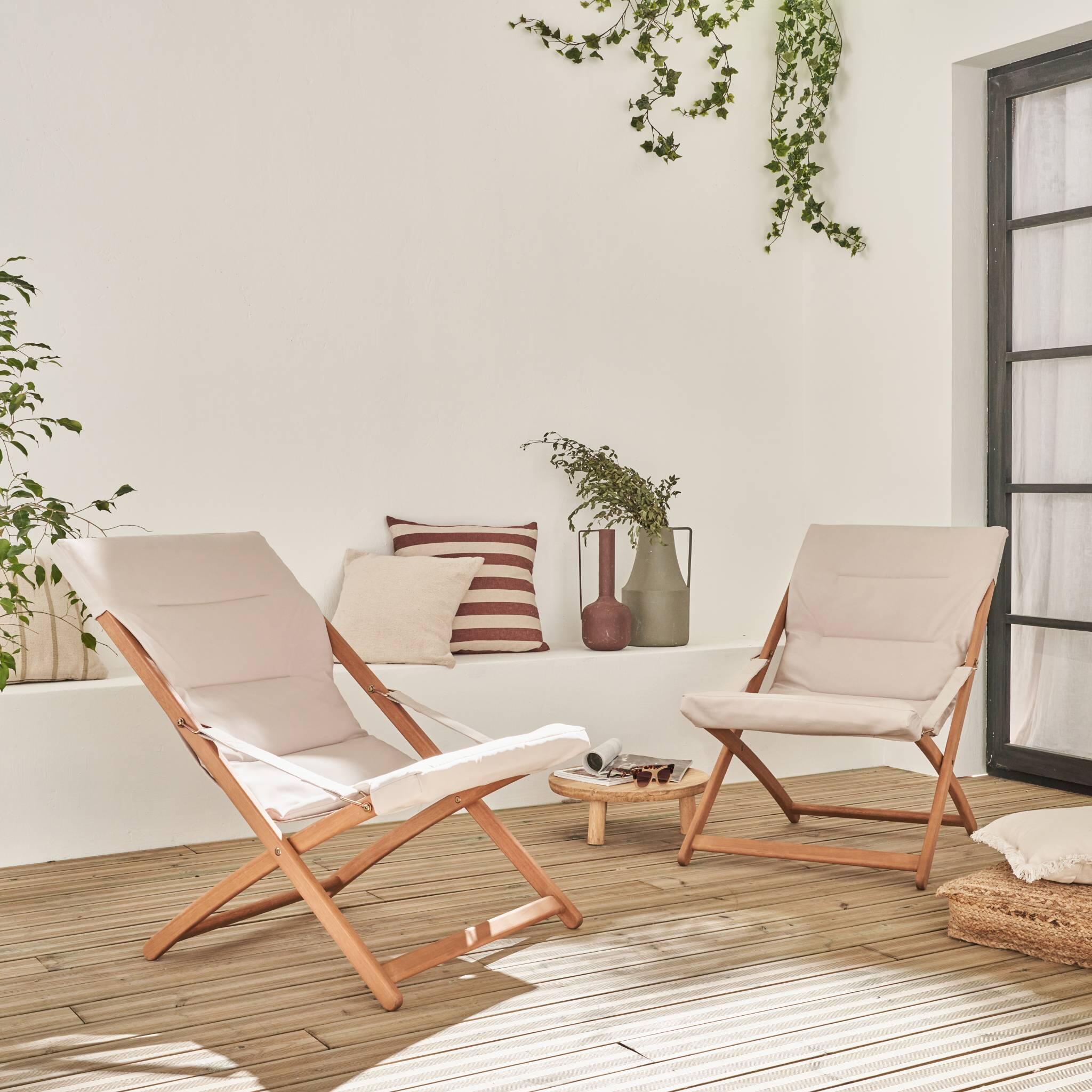 Chilienne de madeira dobrável, assento almofadado (Conjunto de 2), Beige 2/5