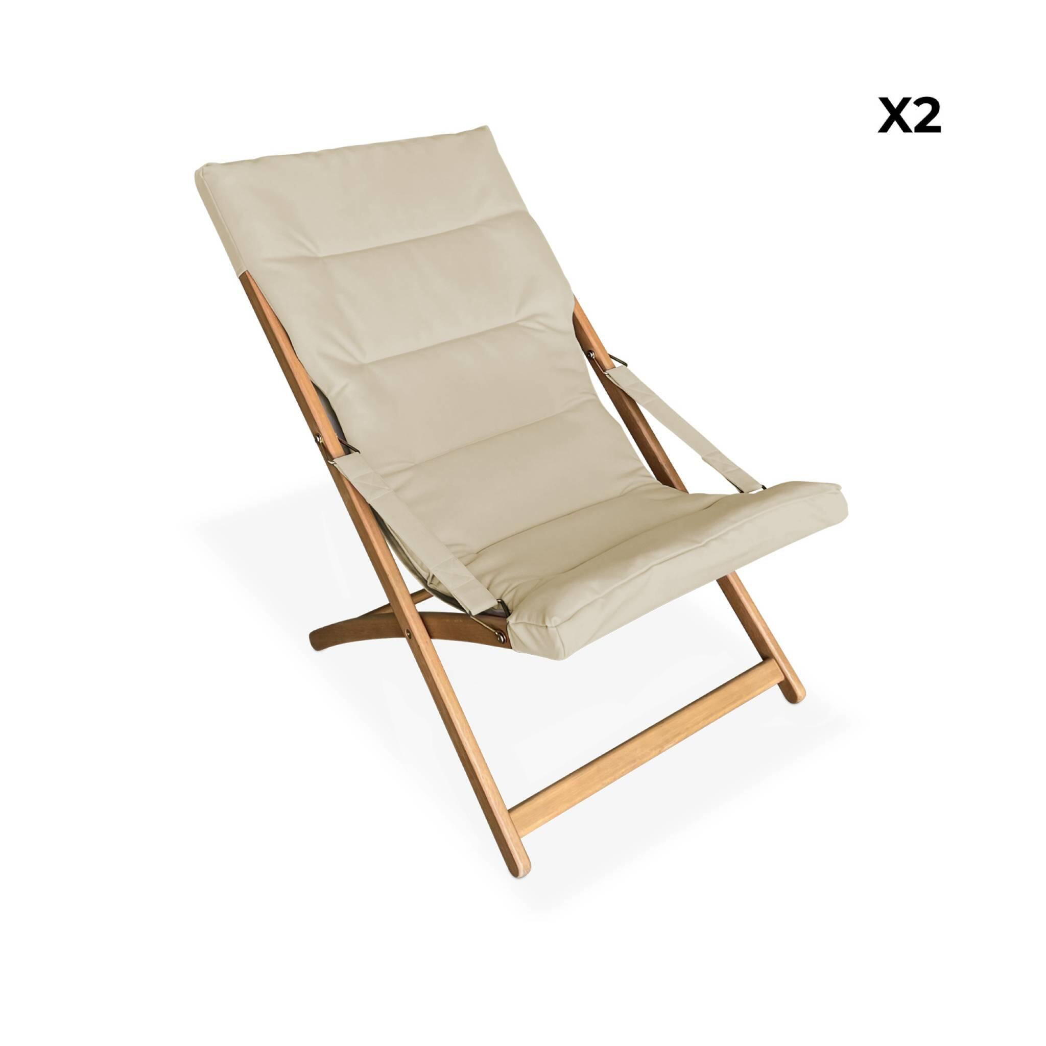 Chilienne de madeira dobrável, assento almofadado (Conjunto de 2), Beige 4/5