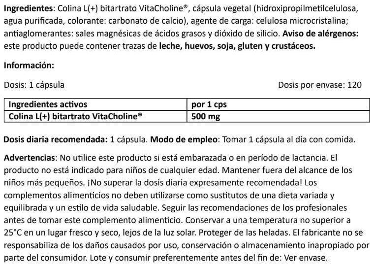 Vitacholine choline l-bitartrate 500mg - 120 capsules de Amix Nutrition 4/5