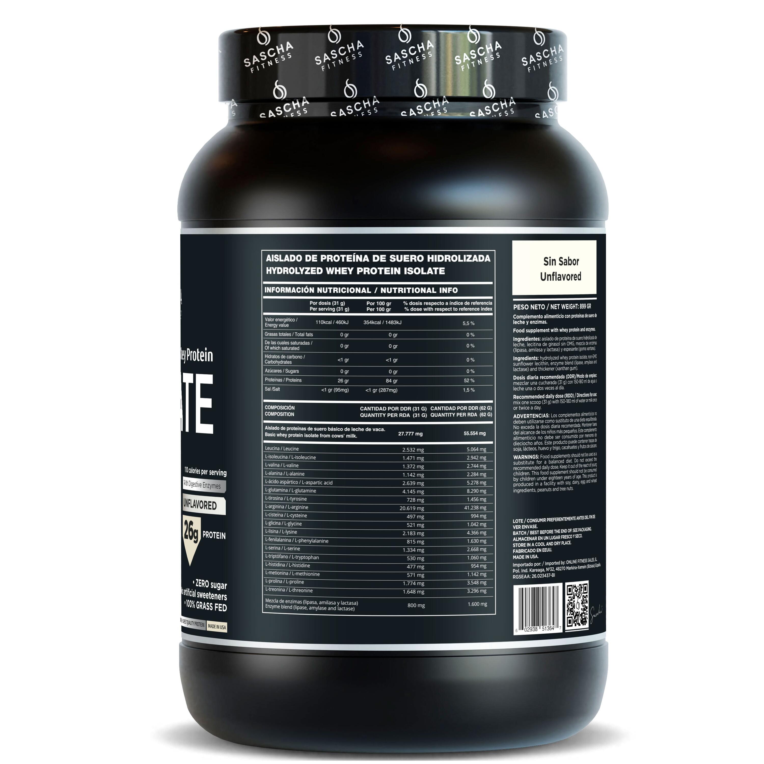 Proteína Whey Hidrolizada y Aislada sin sabor (899 g) 2/4
