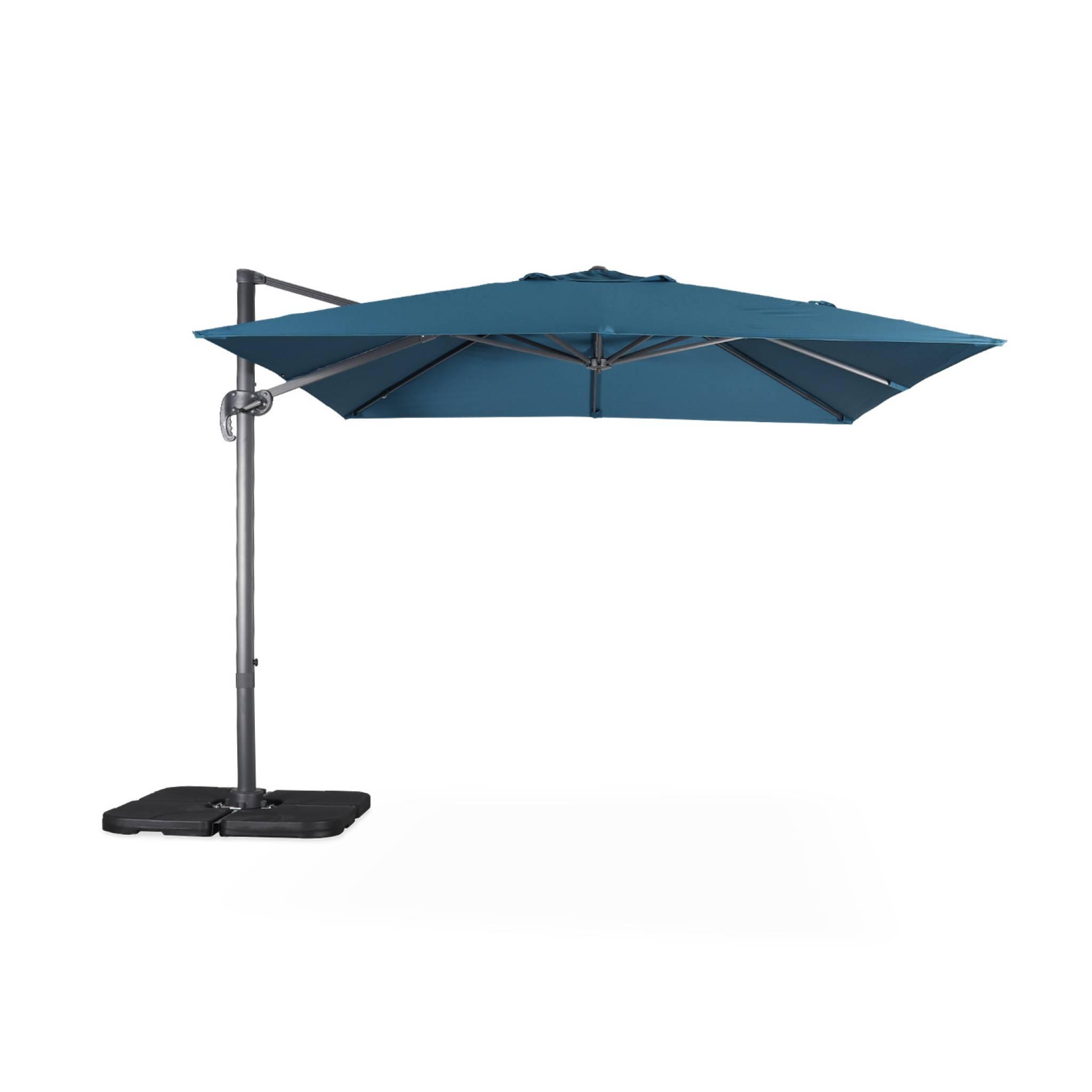 Guarda-sol quadrado excêntrico com mastro efeito madeira, 3x3m, Azul esverdeado 3/5