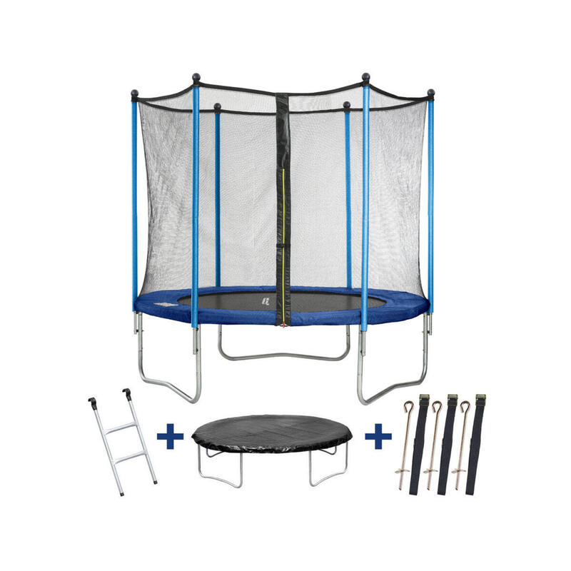 Trampoline Happy - Ø 3.05 m - avec filet + échelle + couverture + kit d'ancr