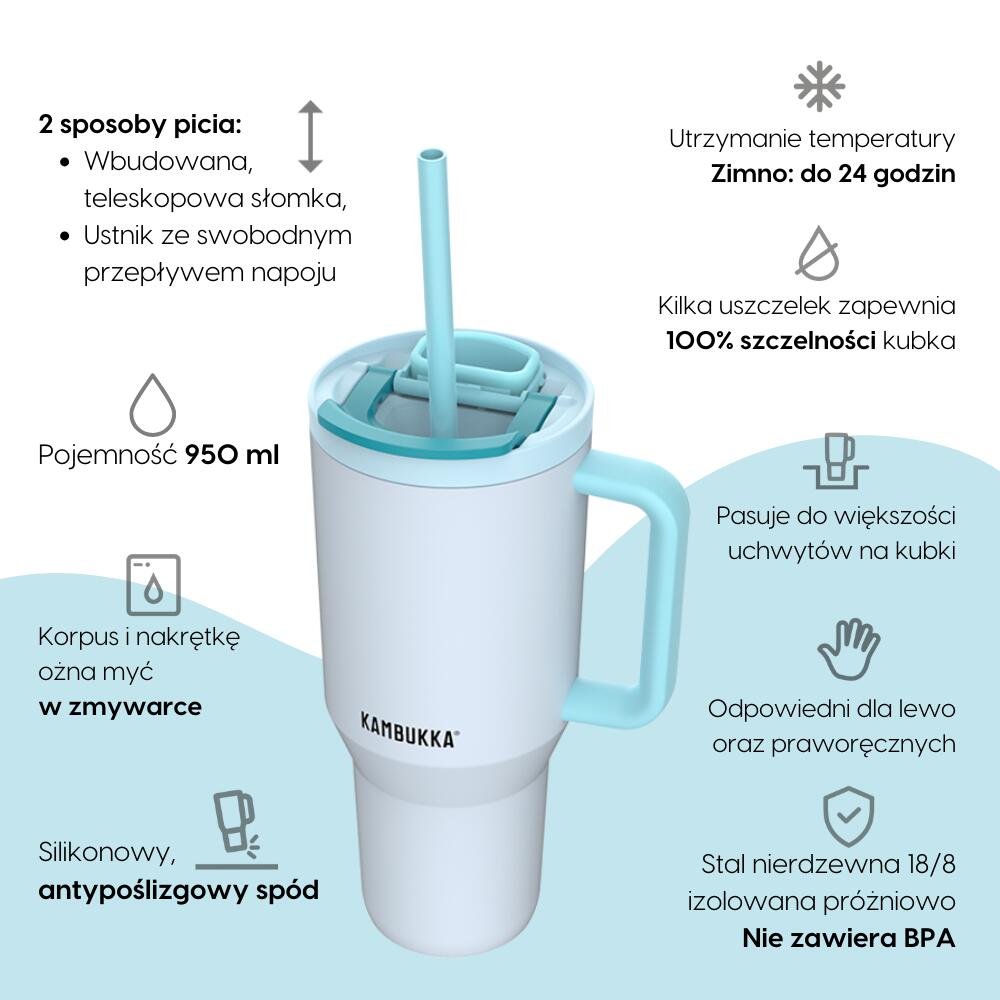 Kubek termiczny ze słomką termos podróżny Kambukka Rio 950ml - Frosty Coconut