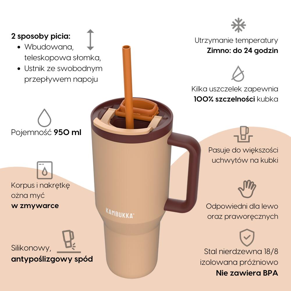 Kubek termiczny ze słomką termos podróżny Kambukka Rio 950ml - Almond Dream 2/7