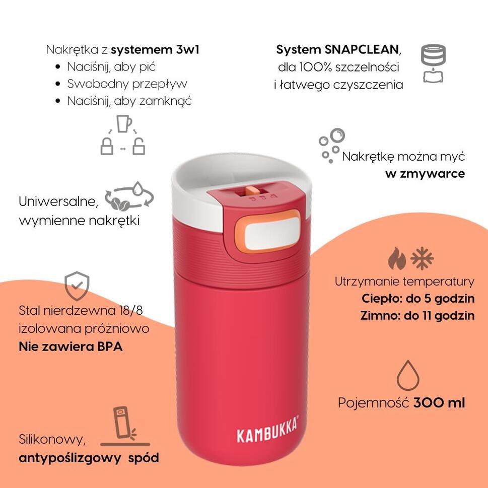Kubek termiczny na kawe termos Kambukka Etna 300ml - Coral Crush