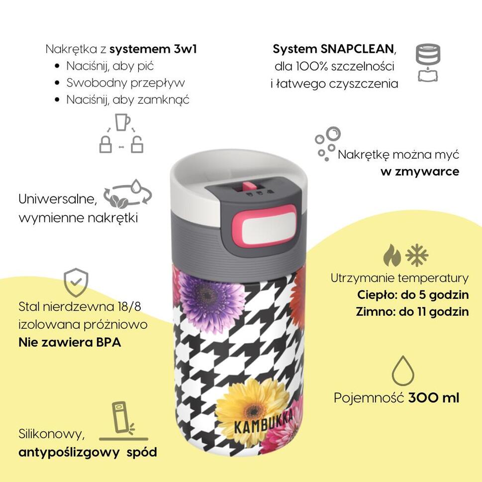 Kubek termiczny termos na kawę Kambukka Etna 300 ml - Floral Patchwork