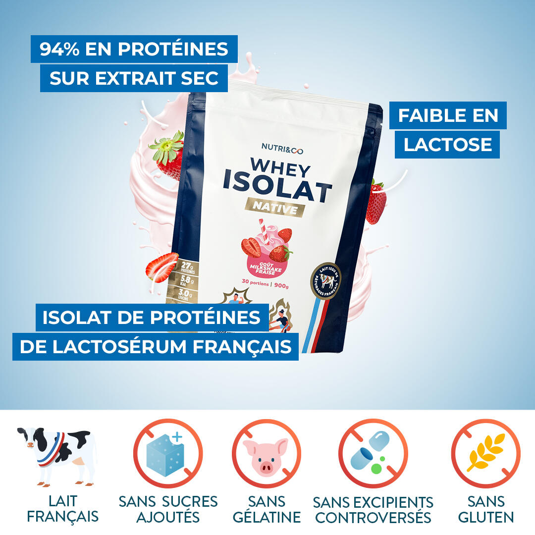 Whey Isolate Native - Prise de Masse & Musculation - Goût Fraise - 900gr 4/4
