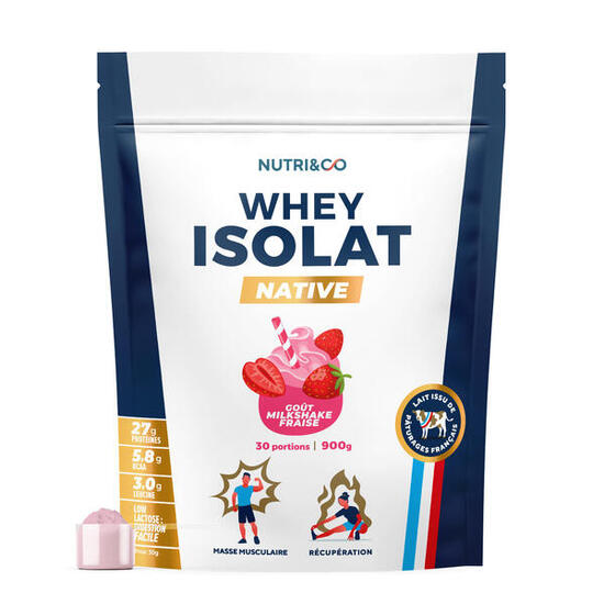 Whey Isolate Native - Prise de Masse & Musculation - Goût Fraise - 900gr