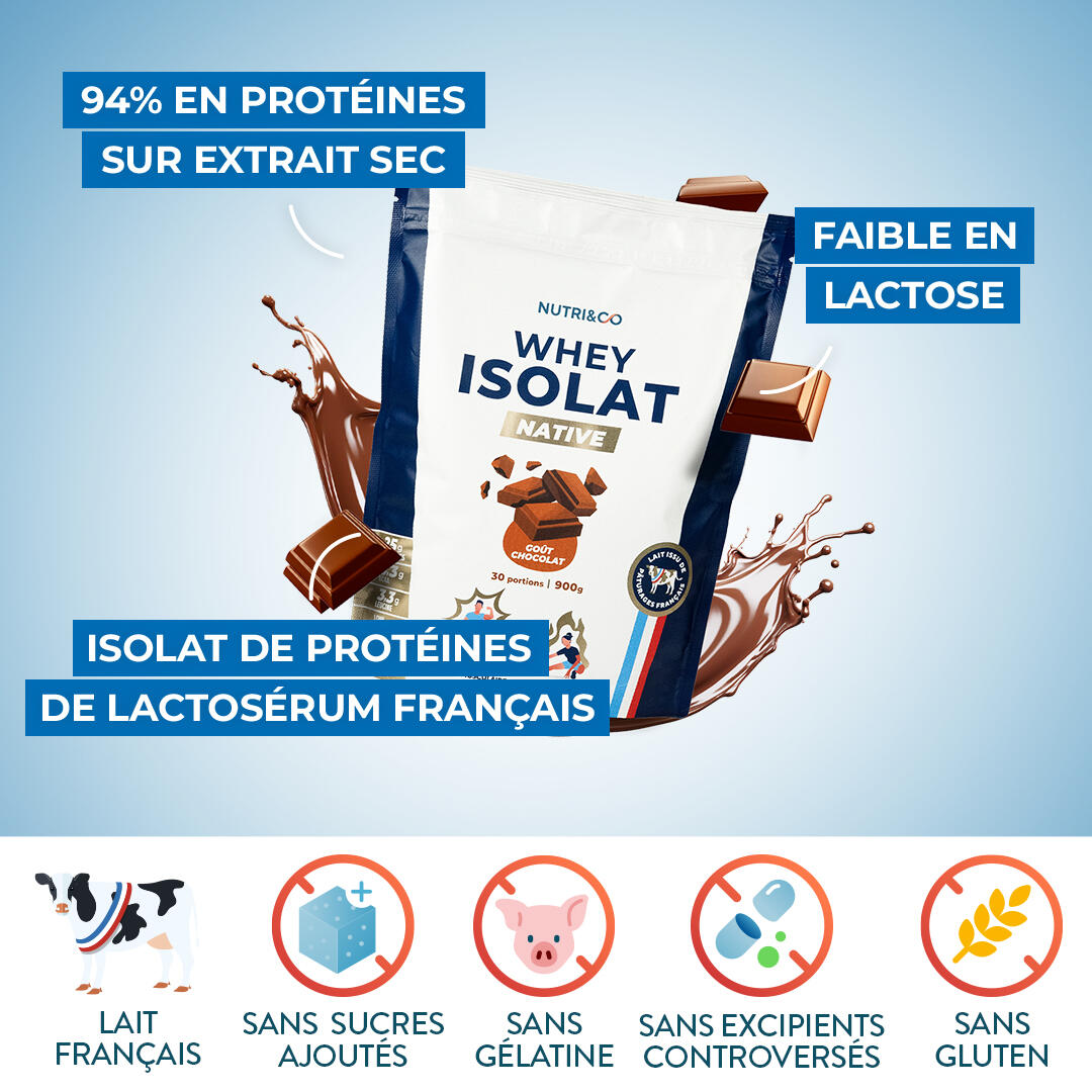 Whey Isolate Native - Prise de Masse & Musculation - Goût Chocolat - 900gr 4/5