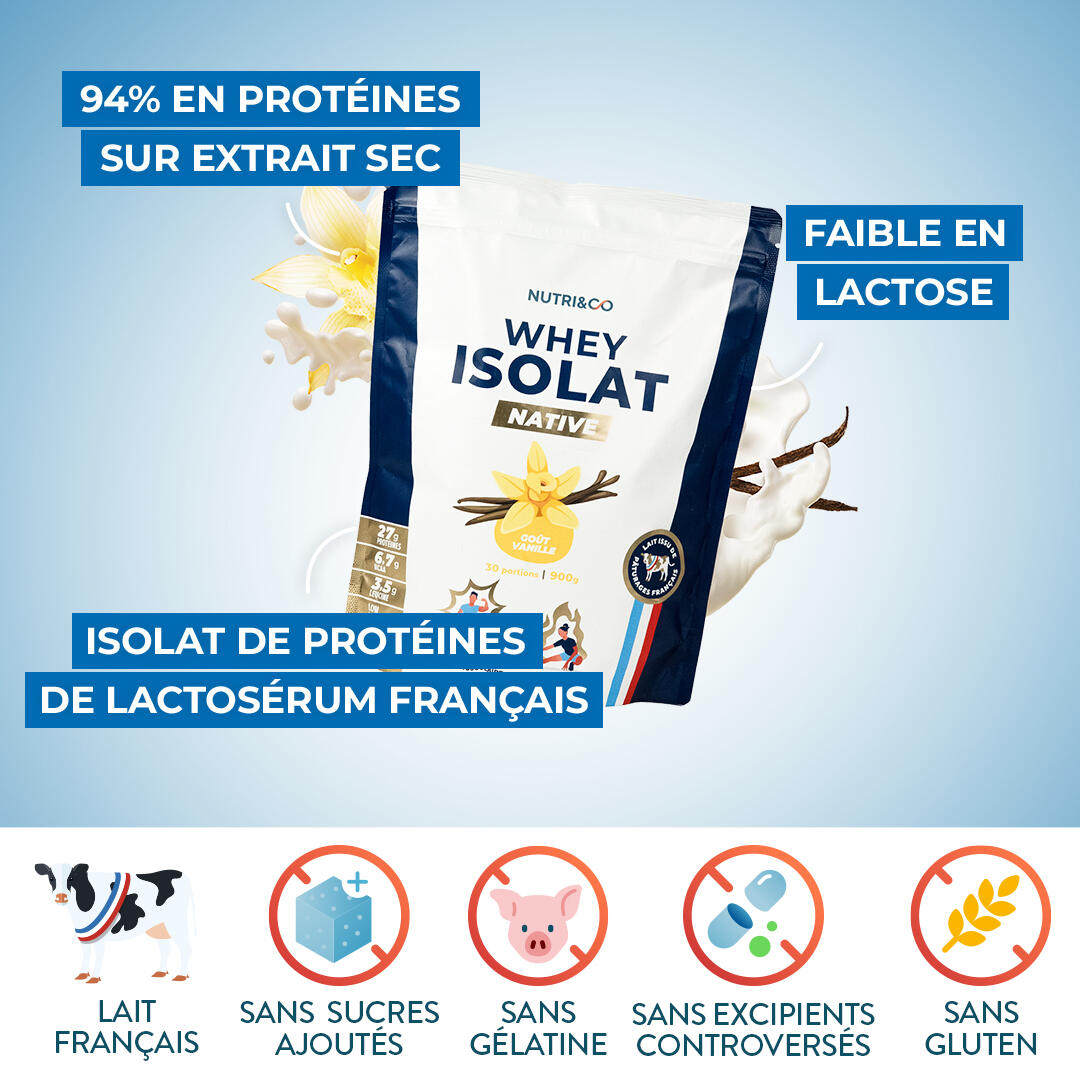 Whey Isolate Native - Prise de Masse & Musculation - Goût Vanille - 900gr 4/5