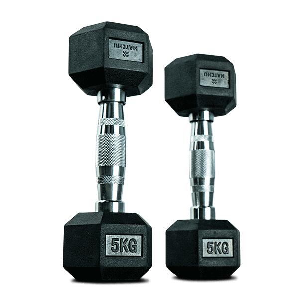 MATCHU SPORTS Hexa dumbbells set / Rubberen dumbbells - 2 x 5 kg -  zwart