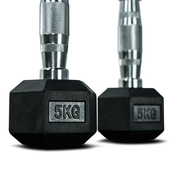 Hexa dumbbells set / Rubberen dumbbells - 2 x 5 kg -  zwart 2/5