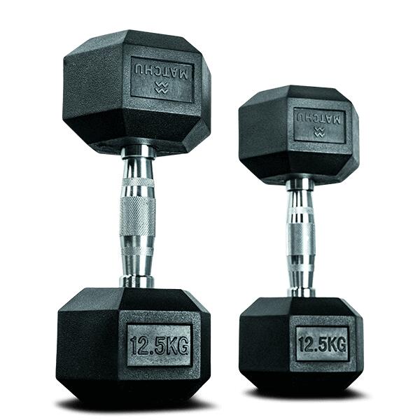MATCHU SPORTS Hexa dumbbells set / Rubberen dumbbells - 2 x 12.5 kg -  zwart